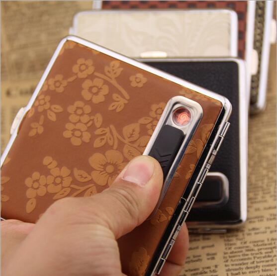 Leather Cigarette Case with USB Lighter