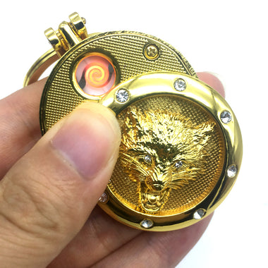Novelty Metal Wolf USB Lighter Key Ring