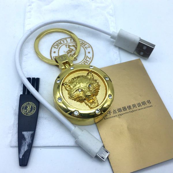 Novelty Metal Wolf USB Lighter Key Ring